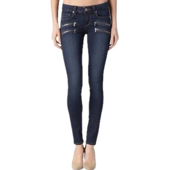 Paige Jeans Edgemont Moto Zip Skinny Stretch Denim Dark Wash Women’s Size 25 - Picture 1 of 11